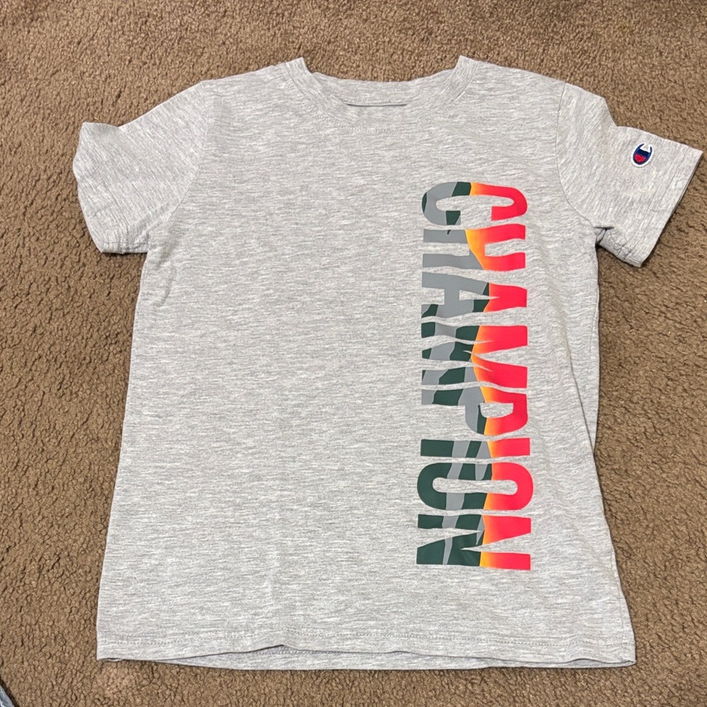 Champion Kids Gray Tee with Colorful Vertical Logo